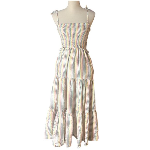 Solid & Striped The Indigo Dress in Rainbow Pinstripe S small smocked midi - Picture 4 of 11